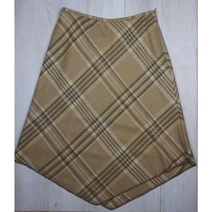 Talbots 100% Wool Tan Plaid Skirt Size 14P